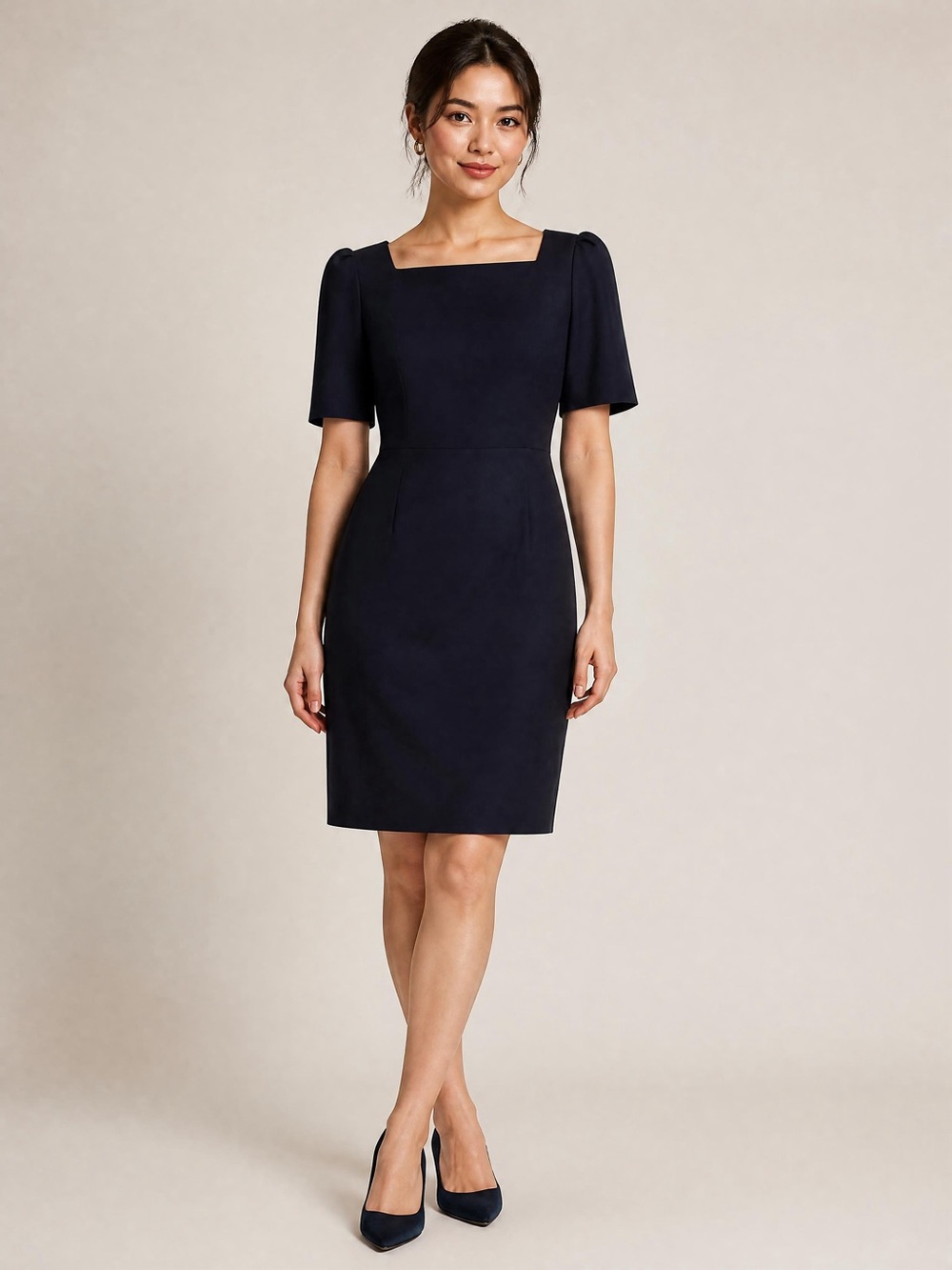 Ann Taylor Navy Square-Neck Midi Dress